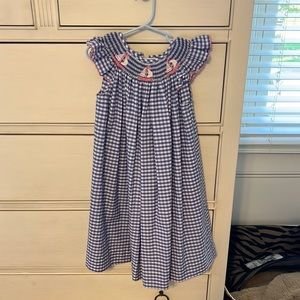 Southern sunshine sailboat smocked dress. Size 4T